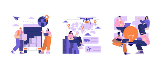 Global Logistics Collaboration Vector Illustration