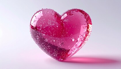 Translucent Pink Heart with Dusted Sugar on White Background Studio Shot