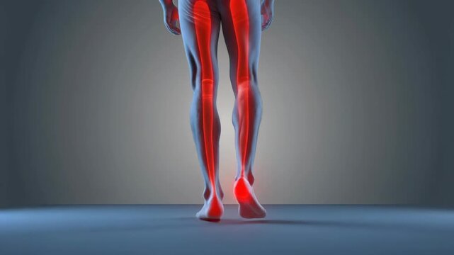 Human figure experiencing heel pain, illustrating discomfort and potential injury requiring medical attention or relief.