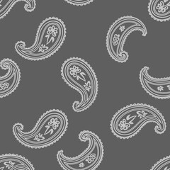 Seamless Paisley Pattern on Dark Gray Background 1. EPS Editable