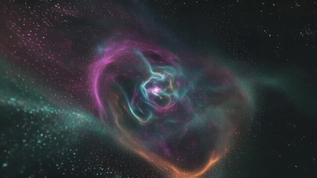 4K cinematic video, zero-gravity neon liquids colliding, swirling merging slow motion, creating abstract galaxy patterns cosmic nebula shapes, glowing particle trails sparks vibrant neon colors sci-fi