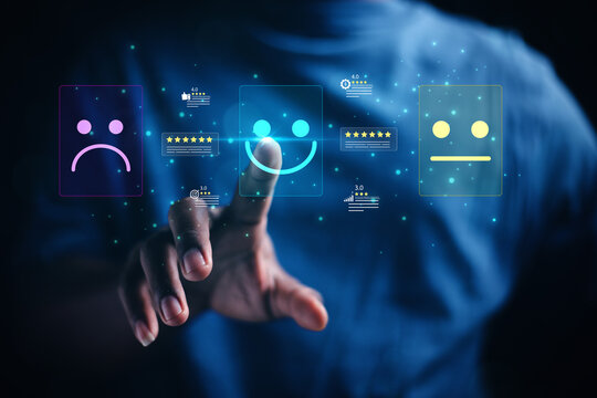 Concept behind online service quality surveys 
Business owners select excellent customer satisfaction scores using the five-star review icon, which reflects the evaluation of user experience.