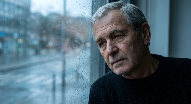 Pensive Reflection at Rainy Window