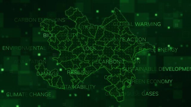 Azerbaijan map background composited with ESG-related words.
