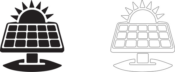 Sun over the solar battery. Ecology vector icon. Minimal Line style.