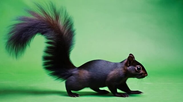 Cute brown squirrel standing on green background looking directly at camera
