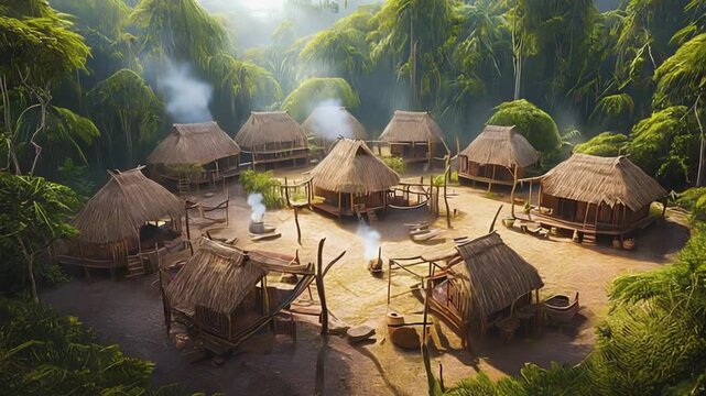 Village of a tribe in the Amazon.