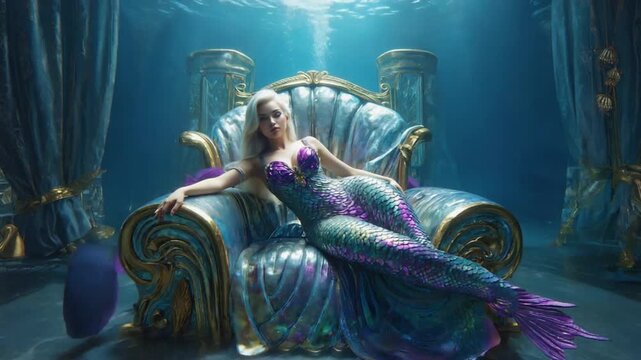 A mermaid on a throne in Atlantis.