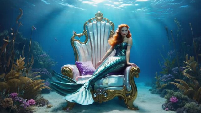 A mermaid on a throne in Atlantis.