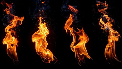 Fototapeta premium A captivating display of vibrant fire flames in various shapes, showcasing dynamic movement and energy