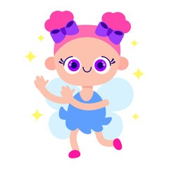 Adorable Cartoon Tooth Fairy Character with Pink hair and Sparkles