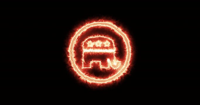 Republican Party Elephant in fire. Loop