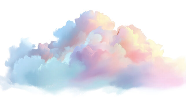 Soft pastel cloud shapes in dreamy minimal style background isolated on a Transparent background, PNG file.