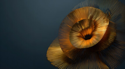 Obraz premium Unconventional 3d abstract art dynamic golden flower design on dark background close-up view