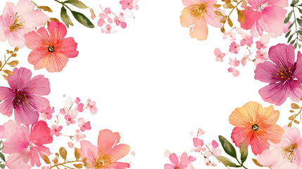 Soft pastel floral frame for spring greeting cards background isolated on a Transparent background, PNG file.