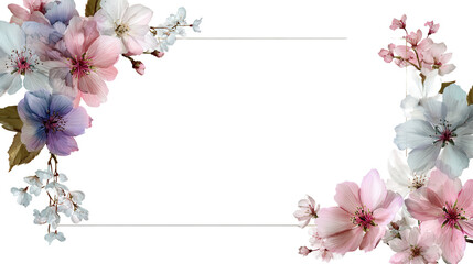 Soft pastel floral frame for spring greeting cards background isolated on a Transparent background, PNG file.