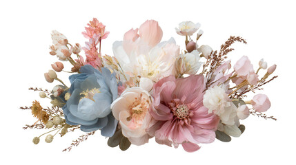Soft pastel flower arrangement background isolated on a Transparent background, PNG file.