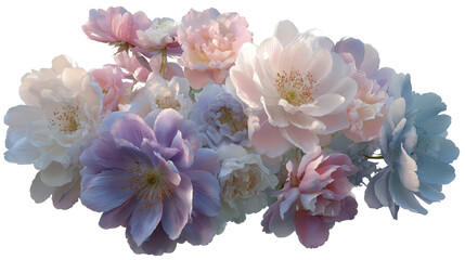 Soft pastel flower arrangement background isolated on a Transparent background, PNG file.