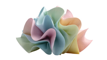 Soft pastel folded paper abstract sculpture background isolated on a Transparent background, PNG file.
