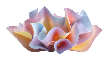 Soft pastel folded paper abstract sculpture background isolated on a Transparent background, PNG file.