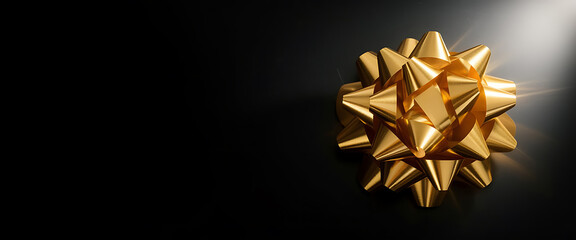 Elegant Golden Bow on Black Background for Gifts and Celebrations, Luxury Design