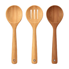 Wooden Culinary Ensemble: Three pristine wooden spoons, each with unique features, stand as a testament to the warmth and natural beauty of the cooking process.