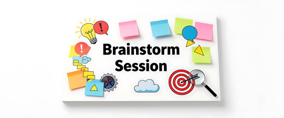 Brainstorming Session Concept with Sticky Notes, Ideas, and Target on White Background