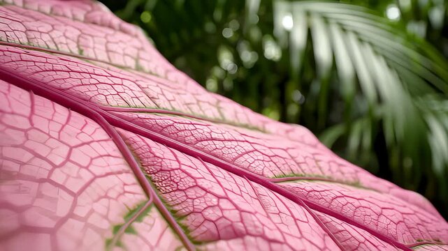 Close Up of a Pink Leaf With Green Veins Under Greenery