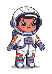 Adorable cartoon astronaut character in a spacesuit standing on a white background