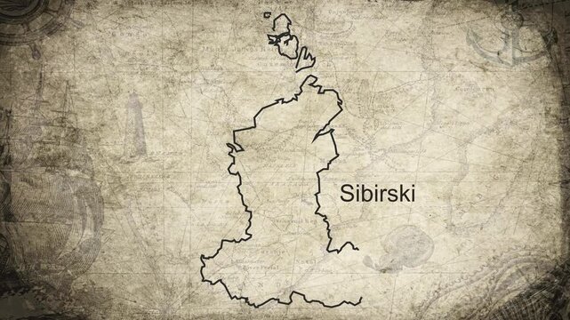 Siberian Federal District map drawn on a cartography background sheet of paper