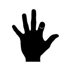 Obraz premium Black Silhouette Hand Showing Three Fingers Up, Isolated