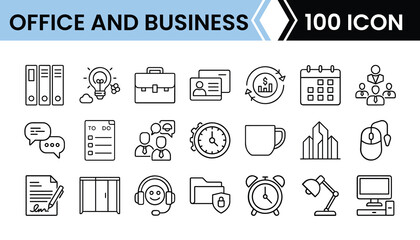 Office and Business Line Art Icon Pack with Outline Symbols for Web, App and UI Design