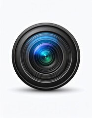 Detailed Close Up of Black Camera Lens with Colorful Reflections