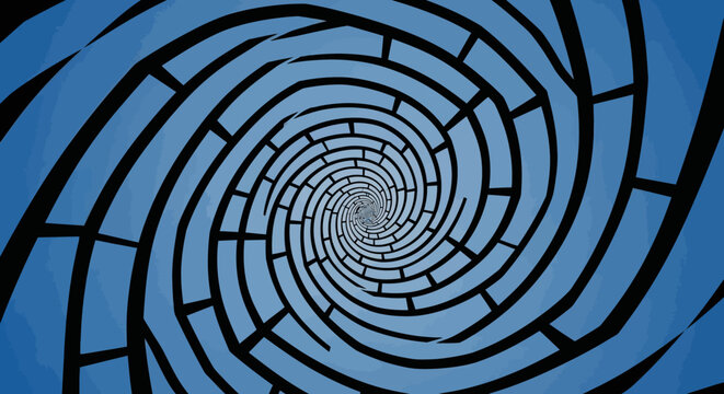 Circular maze with blue gradient and black lines