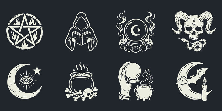 Occult Vector Icon Set: Vintage Witchcraft, Mystical Symbols, and Esoteric Graphic Designs