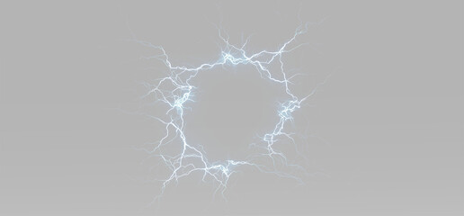 Lightning, electric, storm, power, strike blue bolt lines twist through darkness. Glowing energy veins pulse with light. Ideal for tech, sci-fi, or power surge visuals. PNG  © Alehandro