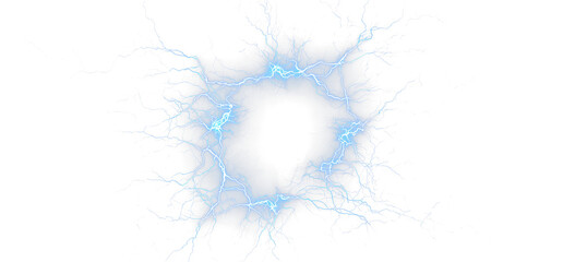 Lightning, electric, storm, power, strike blue bolt lines twist through darkness. Glowing energy veins pulse with light. Ideal for tech, sci-fi, or power surge visuals. PNG  © Alehandro