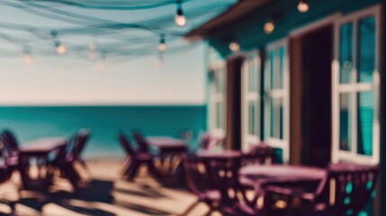 Fototapeta premium Beach bar interior blurred as abstract summer background .