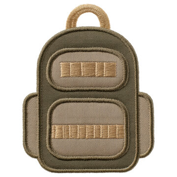 Tactical backpack patch, embroidered khaki and tan, rugged outdoor style, utilitarian look