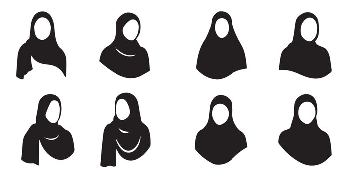 diverse collection of muslim hijab silhouettes representing