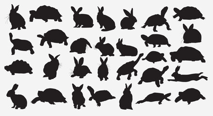 tortoise rabbit silhouette set © Hind