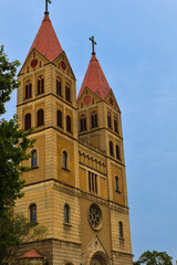 Fototapeta premium Vertical view of the St. Michael's Cathedral in Qingdao City
