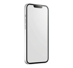 A white smartphone angled, with a bright screen and button details, isolated on black