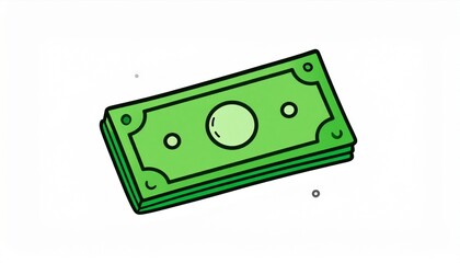 Obraz premium Stack of Green Paper Currency on White Background with Cartoonish Style