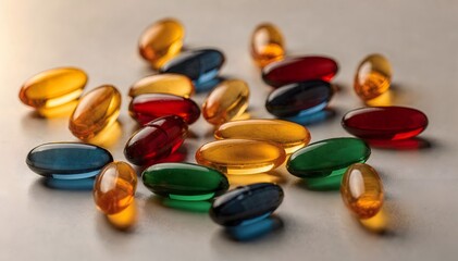 Colorful Gel Capsules Offer a Multitude of Health Benefits, Nutritional Support, and Medical Treatments in a Modern, Pharmaceutical Setting and Natural Light