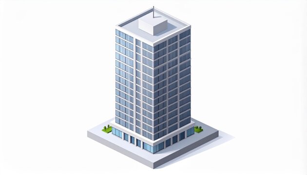 Isometric Modern Skyscraper with Windows on White Background