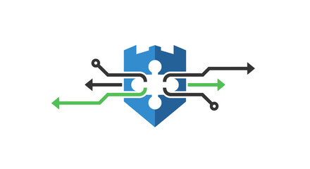 Blue Shield with Crossed Arrows Graphic.