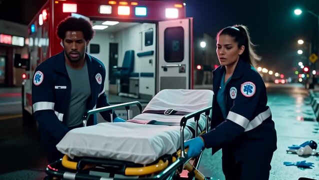 Emergency Medical Team Responds to Nighttime Call on City Streets