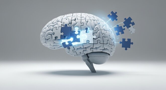 Brain Formation Process Illustrated by Puzzle Pieces Representing Cognition and Memory Progress