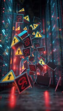 leaked information flowing through abstract digital network with glowing data shards and cyber breach concept